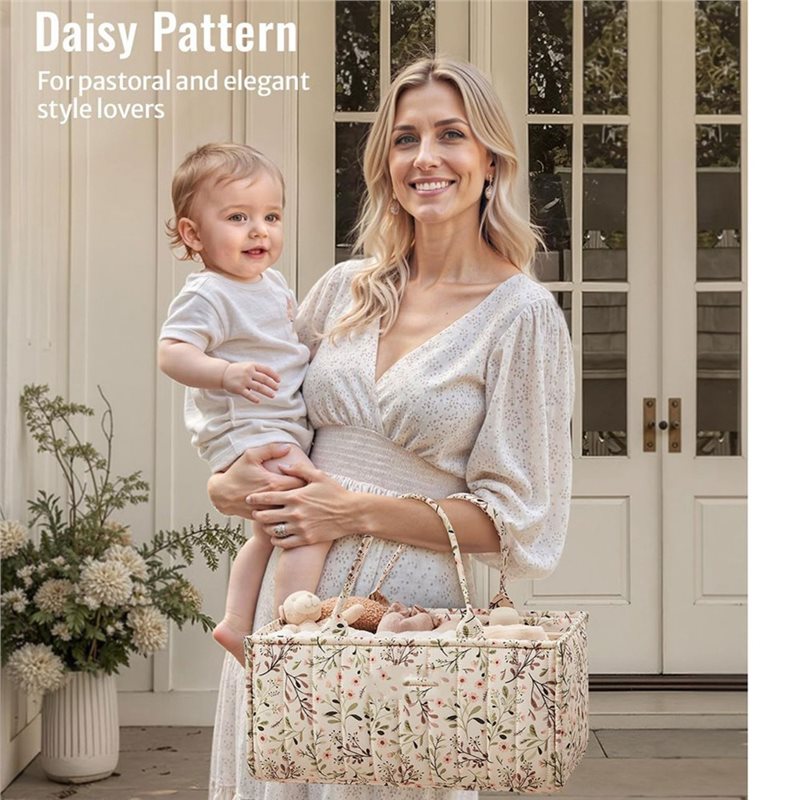 Baby Nursery Must Haves - BEDW-Nursery Floral Diaper Caddy Organizer, Basket
