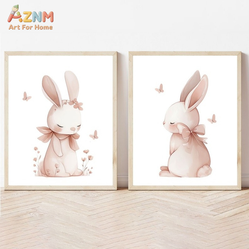 Baby Nursery Pink - AZNM Soft Pink Watercolor Bunny Canvas