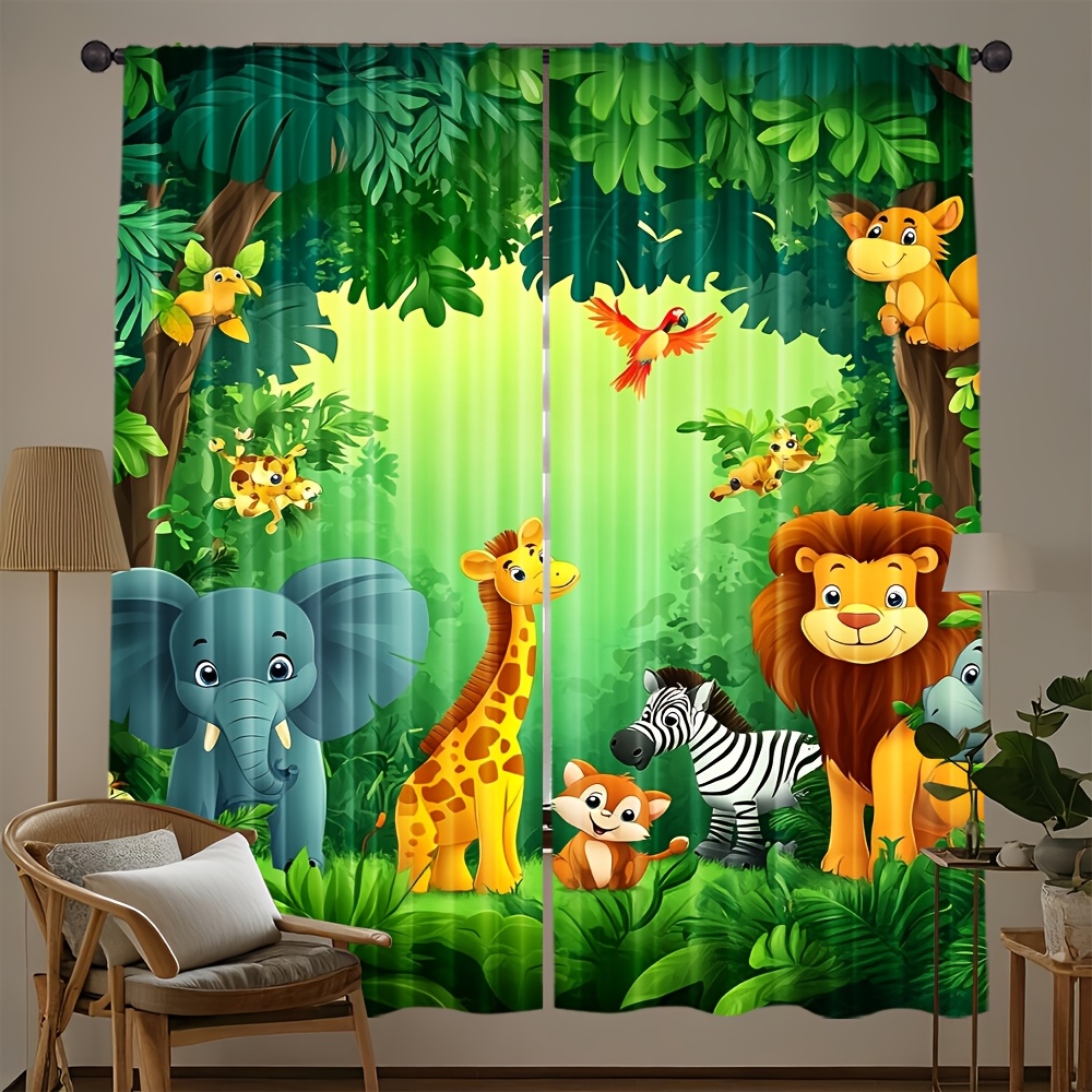 Baby Nursery In Hospital - 2pcs Cartoon Animal Curtains Jungle Safari