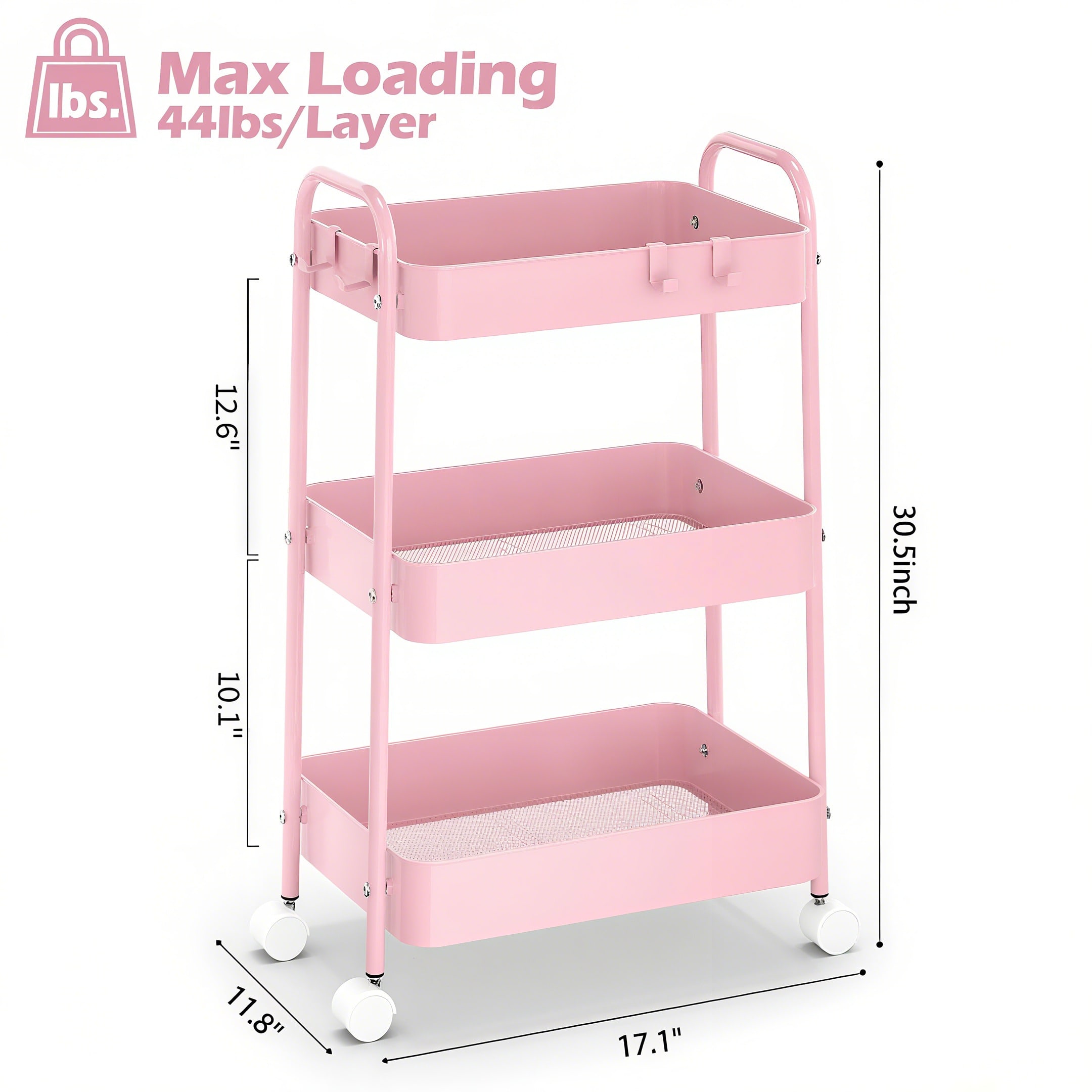 3 Tier Metal Rolling Cart With - Baby Nursery Pink ulasan dan harga
