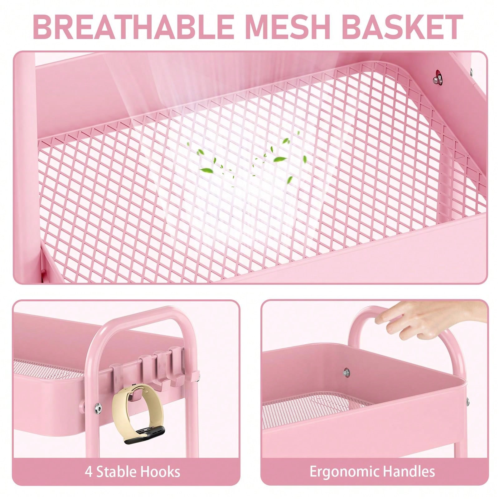 3 Tier Metal Rolling Cart With - Baby Nursery Pink ulasan dan harga