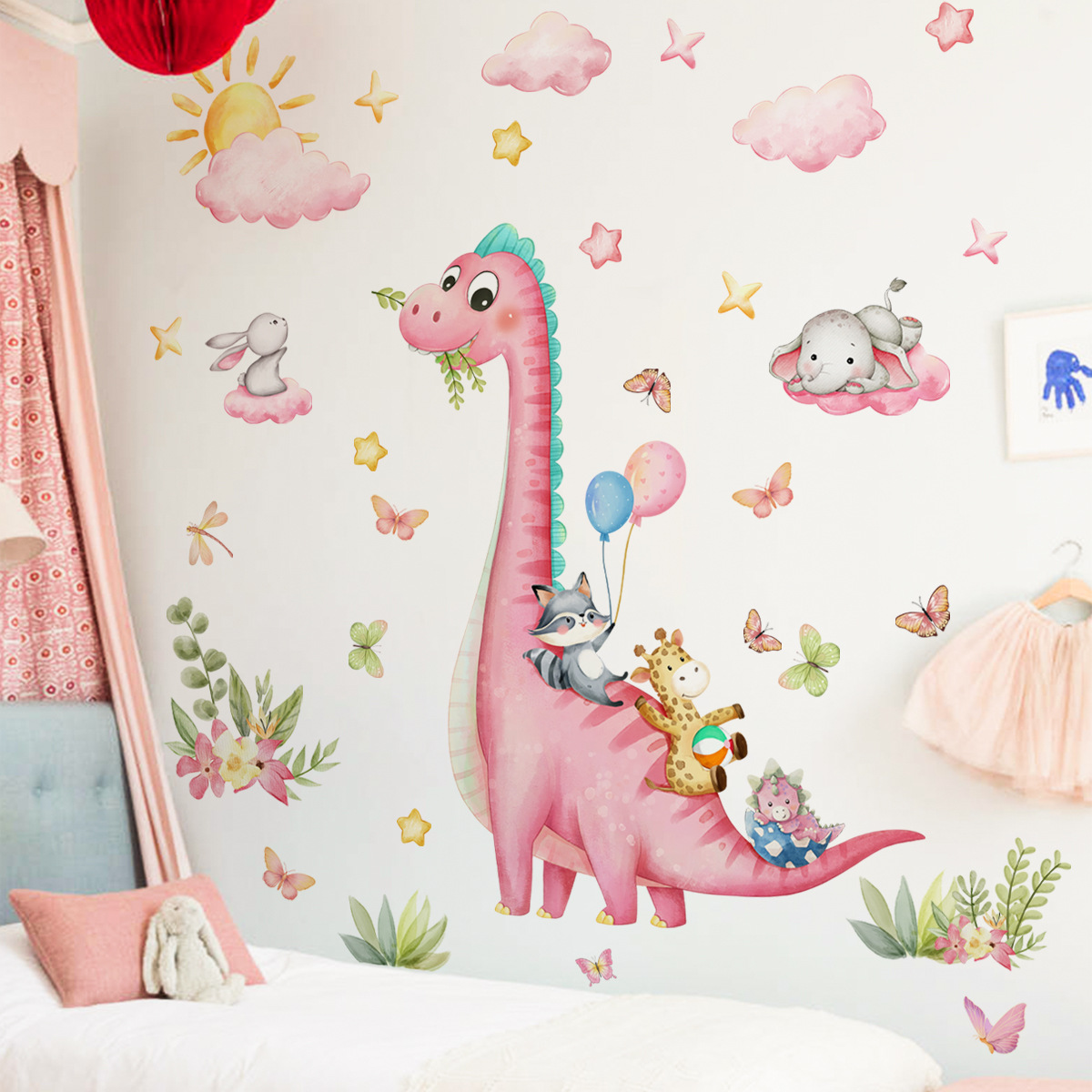 Large Cartoon Pink Dinosaur An - Baby Nursery Pink ulasan dan harga