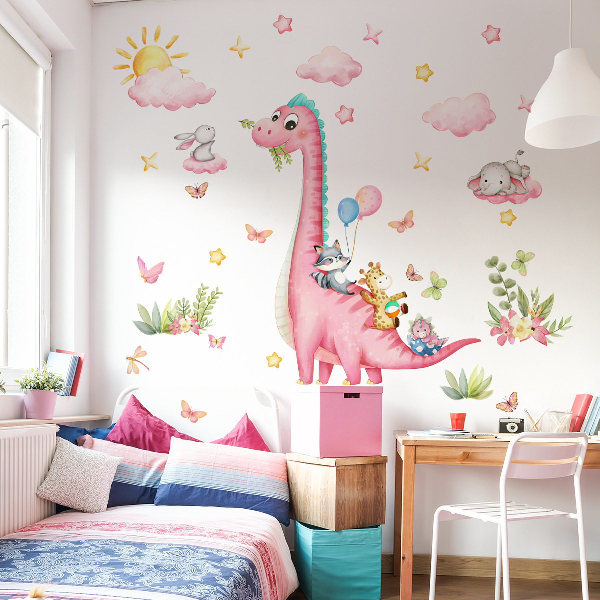 Large Cartoon Pink Dinosaur An - Baby Nursery Pink ulasan dan harga