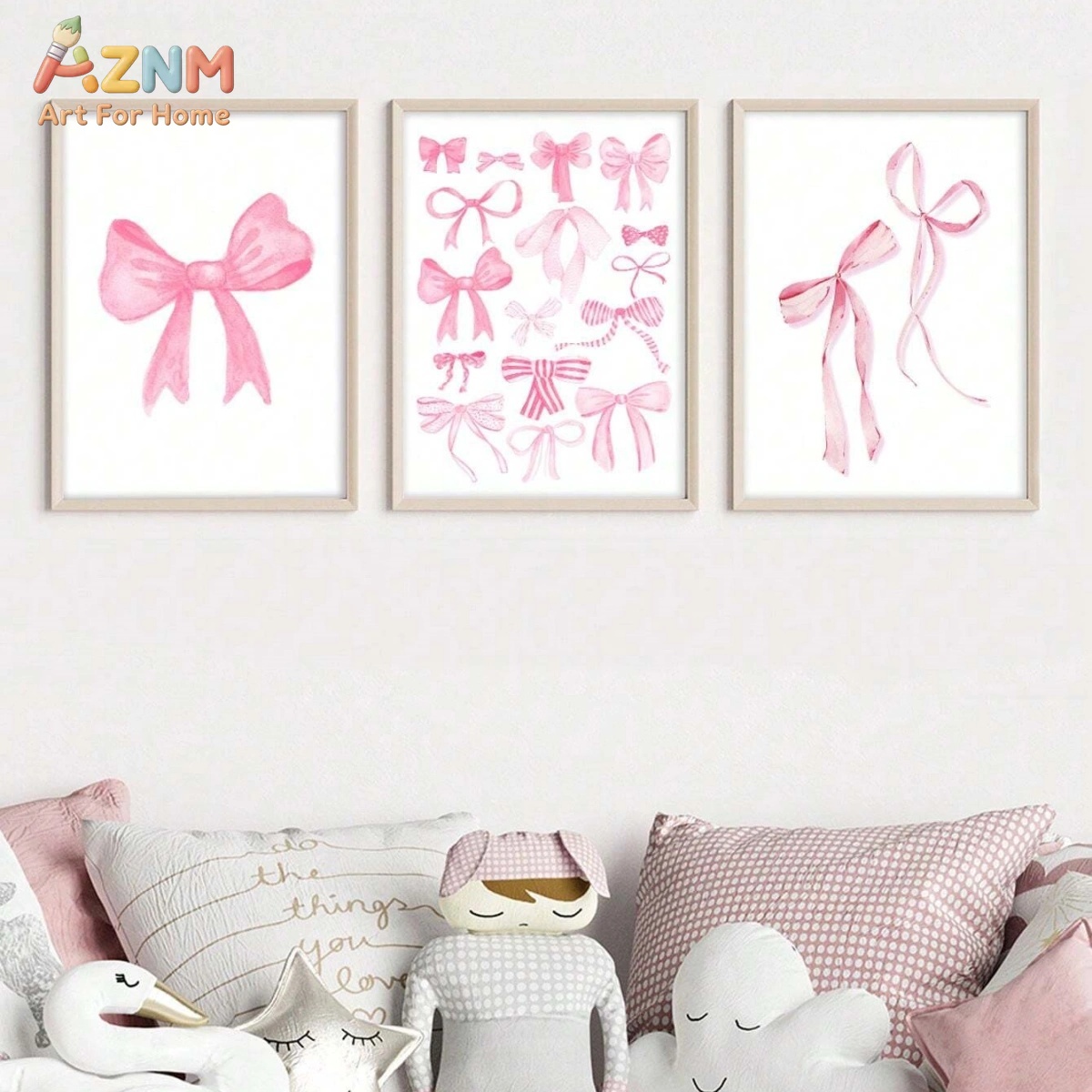 3PCS Pink Watercolor Bow Canva - Baby Nursery Pink ulasan dan harga