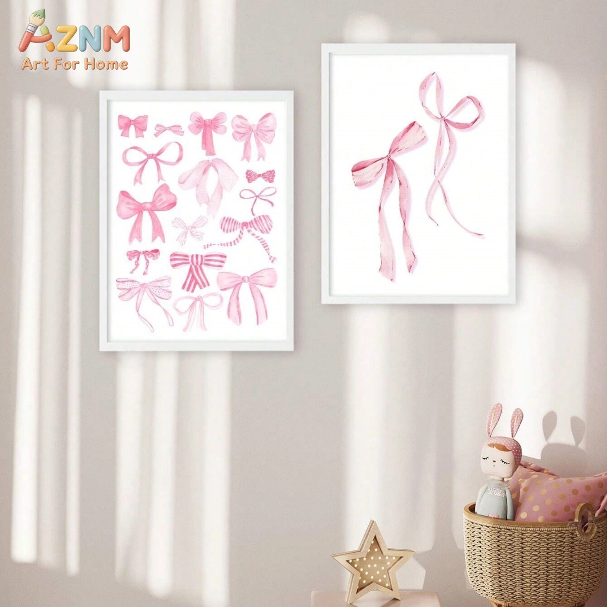 3PCS Pink Watercolor Bow Canva - Baby Nursery Pink ulasan dan harga