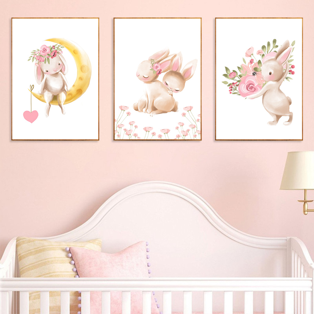 Rabbit animal print, pink flow - Baby Nursery Pink ulasan dan harga